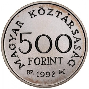 Аверс монеты Венгрия, 500 форинтов, 1992, 650 лет со дня смерти Карла Роберта
