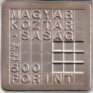 Аверс монеты Венгрия, 500 форинтов, 2002, Кубик Рубика