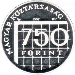 Аверс монеты Венгрия, 750 форинтов, 1997, Чемпионат мира по футболу 1998 года