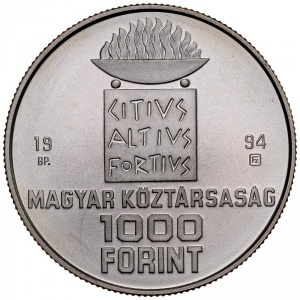 Аверс монеты Венгрия, 1000 форинтов, 1994, XXVI летние Олимпийские Игры, Атланта 1996