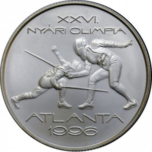 Реверс монеты Венгрия, 1000 форинтов, 1995, XXVI летние Олимпийские Игры, Атланта 1996