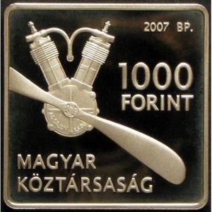 Аверс монеты Венгрия, 1000 форинтов, 2007, 125 лет со дня рождения Яноша Адорьяна