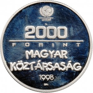 Аверс монеты Венгрия, 2000 форинтов, 1998, Детский Фонд ООН - ЮНИСЕФ