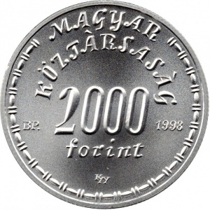 Аверс монеты Венгрия, 2000 форинтов, 1998, 150 лет со дня рождения Лоранда Этвеша