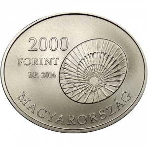 Аверс монеты Венгрия, 2000 форинтов, 2014, 100 лет получению Нобелевской премии Робертом Барани