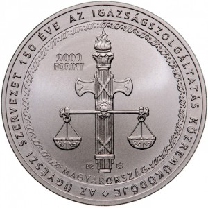 Аверс монеты Венгрия, 2000 форинтов, 2021, 150 лет прокуратуре Венгрии