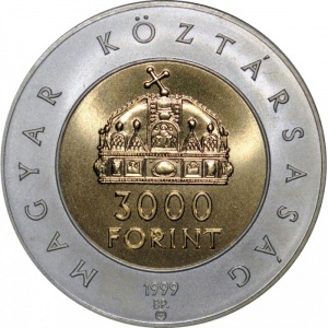 Реверс монеты Венгрия, 3000 форинтов, 1999, 1000 лет созданию государства