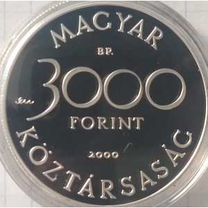 Аверс монеты Венгрия, 3000 форинтов, 2000, Вымирающие виды - Обыкновенный бобр