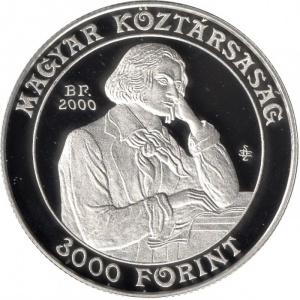 Аверс монеты Венгрия, 3000 форинтов, 2000, 125 лет Музыкальной академии Ференца Листа