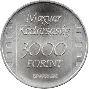 Аверс монеты Венгрия, 3000 форинтов, 2001, 100 лет первому венгерскому фильму