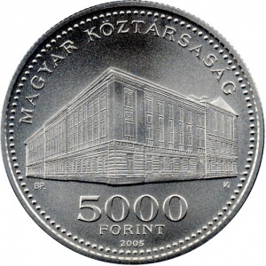 Аверс монеты Венгрия, 5000 форинтов, 2005, 150 лет Университету Реформатской церкви имени Кароли Гаспара