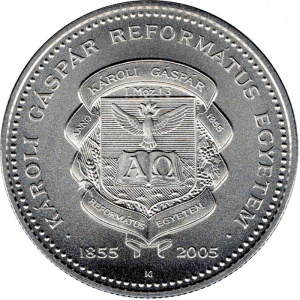 Реверс монеты Венгрия, 5000 форинтов, 2005, 150 лет Университету Реформатской церкви имени Кароли Гаспара