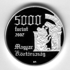 Аверс монеты Венгрия, 5000 форинтов, 2007, 800 лет со дня рождения Святой Елизаветы Венгерской
