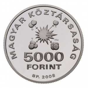 Аверс монеты Венгрия, 5000 форинтов, 2008, 100 лет со дня рождения Эдварда Теллера