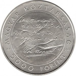 Аверс монеты Венгрия, 5000 форинтов, 2011, 125 лет со дня рождения Арпад Тота