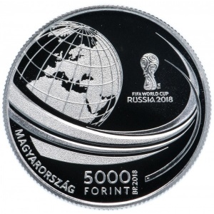 Аверс монеты Венгрия, 5000 форинтов, 2018, Чемпионат мира по футболу 2018, Россия