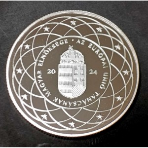 Реверс монеты Венгрия, 7500 форинтов, 2024, Председательство Венгрии в Совете Европейского союза во второй половине 2…