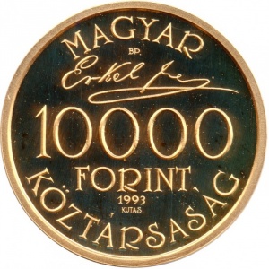 Аверс монеты Венгрия, 10.000 форинтов, 1993, 100 лет со дня смерти Ференца Эркеля