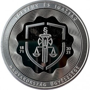 Реверс монеты Венгрия, 10.000 форинтов, 2021, 150 лет прокуратуре Венгрии