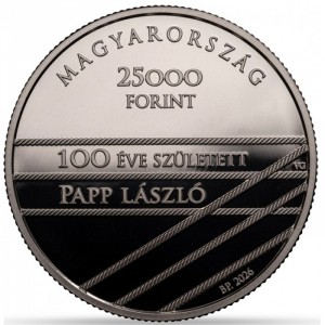Аверс монеты Венгрия, 25.000 форинтов, 2026, 100 лет со д.р. Ласло Паппа