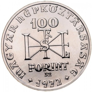 Аверс монеты Венгрия, 100 форинтов, 1972, 1000 лет со дня рождения Иштвана I Святого