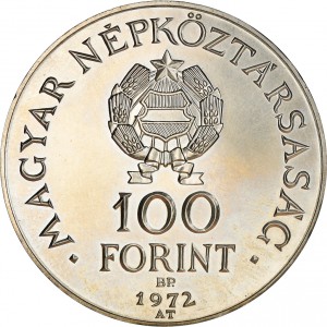 Аверс монеты Венгрия, 100 форинтов, 1972, 100 лет объединению Буды и Пешта