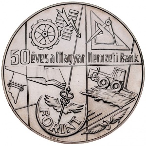 Реверс монеты Венгрия, 100 форинтов, 1974, 50 лет Национальному банку