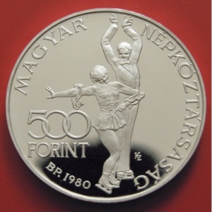 Аверс монеты Венгрия, 500 форинтов, 1980, XIII Зимние Олимпийские игры, Лейк-Плэсид 1980