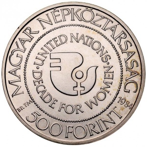 Аверс монеты Венгрия, 500 форинтов, 1984, Организация Объединённых Наций - Десятилетие женщин