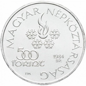 Аверс монеты Венгрия, 500 форинтов, 1984, XIV зимние Олимпийские игры, Сараево 1984