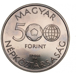 Аверс монеты Венгрия, 500 форинтов, 1986, Чемпионат мира по футболу 1986 /Футболисты/