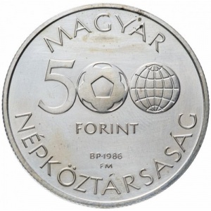 Аверс монеты Венгрия, 500 форинтов, 1986, Чемпионат мира по футболу 1986 /Стадион/
