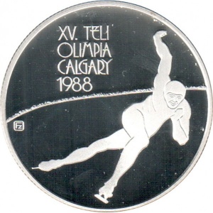 Реверс монеты Венгрия, 500 форинтов, 1986, XV зимние Олимпийские Игры, Калгари 1988
