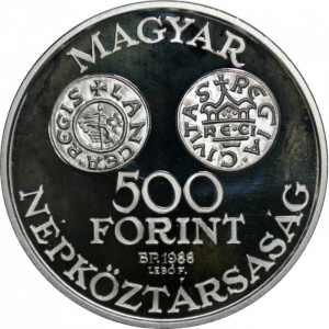 Аверс монеты Венгрия, 500 форинтов, 1988, 950 лет со дня смерти Иштвана I
