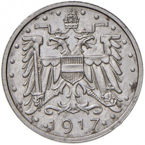 Аверс монеты Венгрия, 10 геллеров, 1917, 10 геллеров/железо/