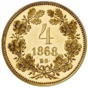 Реверс монеты Венгрия, 4 крейцера, 1868, Золото