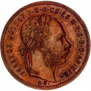 Аверс монеты Венгрия, 1 форинт, 1878, Возобновление работы шахты «Иосиф II» в Банской Штьявнице /медь/