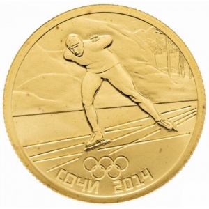 Реверс монеты Россия, 50 рублей, 2014, XXII зимние Олимпийские Игры, Сочи 2014 - Конькобежный спорт