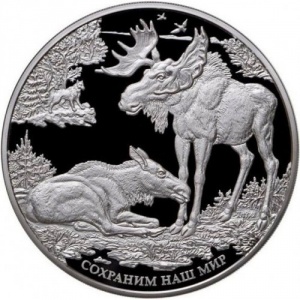 Реверс монеты Россия, 100 рублей, 2015, Сохраним наш мир - Лось