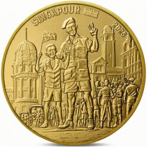 Реверс монеты Франция, ¼ евро, 2025, 80-летие - День победы /Сингапур/