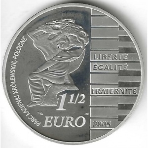 Аверс монеты Франция, 1½ евро, 2005, Фредерик Шопен