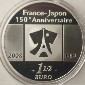 Аверс монеты Франция, 1½ евро, 2008, 150 лет дипотношениям Франции с Японией. Портрет Эбидзо Итикава IV