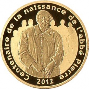 Реверс монеты Франция, 5 евро, 2012, 100 лет со дня рождения Аббата Пьера