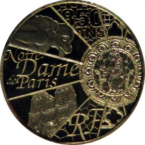 Аверс монеты Франция, 5 евро, 2013, 850 лет Собору Парижской Богоматери
