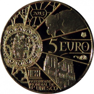 Реверс монеты Франция, 5 евро, 2013, 850 лет Собору Парижской Богоматери