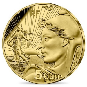 Реверс монеты Франция, 5 евро, 2022, 20 лет Евро