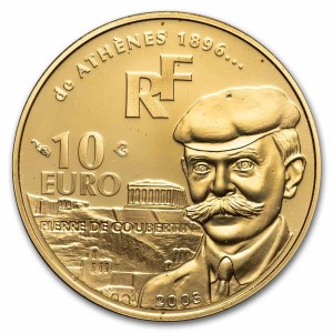 Аверс монеты Франция, 10 евро, 2003, Пьер де Кубертен