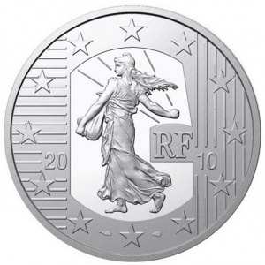 Аверс монеты Франция, 10 евро, 2010, 50 лет выпуску нового франка