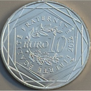 Реверс монеты Франция, 10 евро, 2012, Регионы Франции - Гваделупа