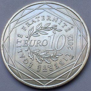 Реверс монеты Франция, 10 евро, 2012, Регионы Франции - Реюньон